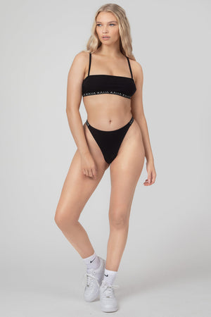 Kaiia Elastic Rib Thong Black