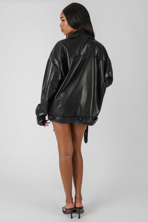 Pu Oversized Biker Jacket