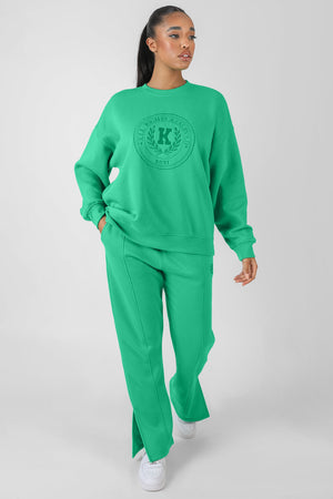 Kaiia Oversized Tonal Embroidered Sweatshirt Green
