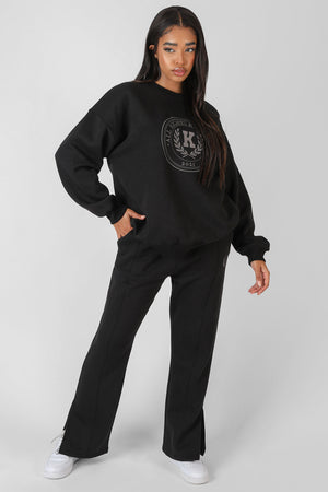Kaiia Oversized Tonal Embroidered Sweatshirt Black