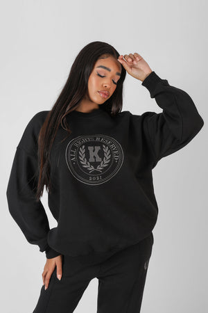 Kaiia Oversized Tonal Embroidered Sweatshirt Black