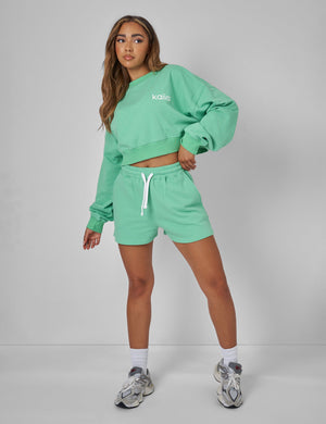 Relaxed Contrast Drawcord Sweat Shorts Green