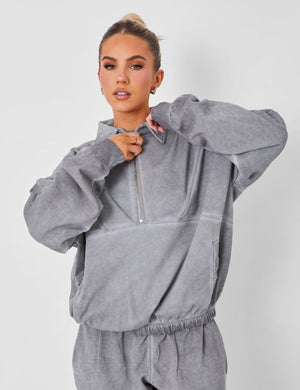 Half Zip Oversized Sweatshirt Co-ord Washed Grey