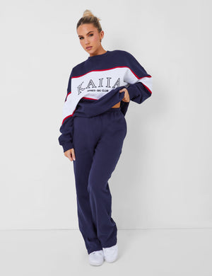 Kaiia Wide Leg Sweat Pants in Navy