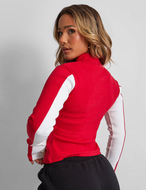 Kaiia Motocross Zip Through Ribbed Long Sleeve Top Red