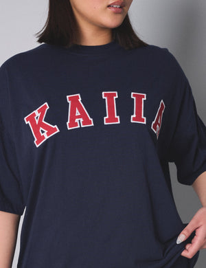 Kaiia Slogan Oversized Top Navy With Red