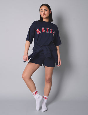 Kaiia Slogan Oversized Top Navy With Red