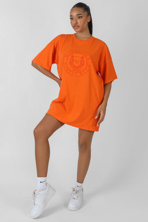 Manhattan Embroidered T-Shirt Dress Orange