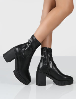 Obstacle Black Chunky Heeled Ankle Boots
