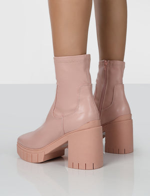 Obstacle Pink Chunky Heeled Ankle Boots