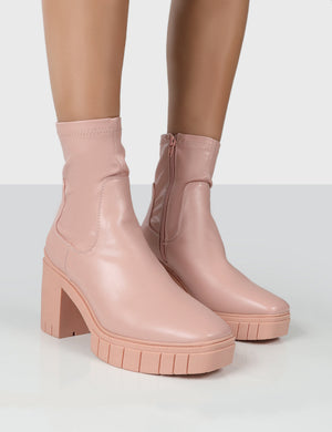 Obstacle Pink Chunky Heeled Ankle Boots