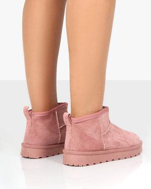 Flurry Pink Faux Suede Ultra Mini Ankle Boots