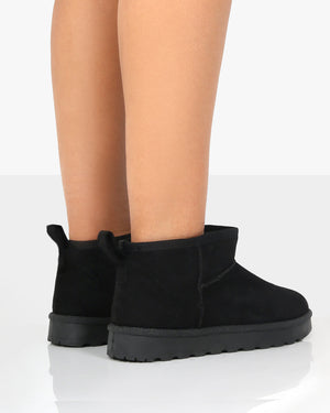 Flurry Black Faux Suede Ultra Mini Ankle Boots