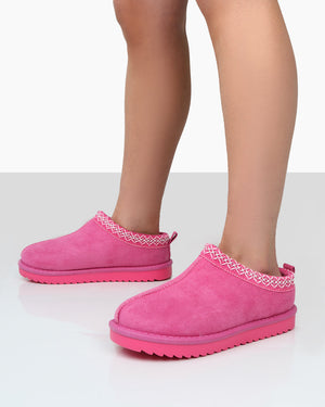 Tamsin Pink Faux Suede Embroidered Slipper Boots