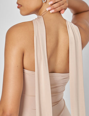 Bandeau Maxi Dress With Scarf Detail in Gold