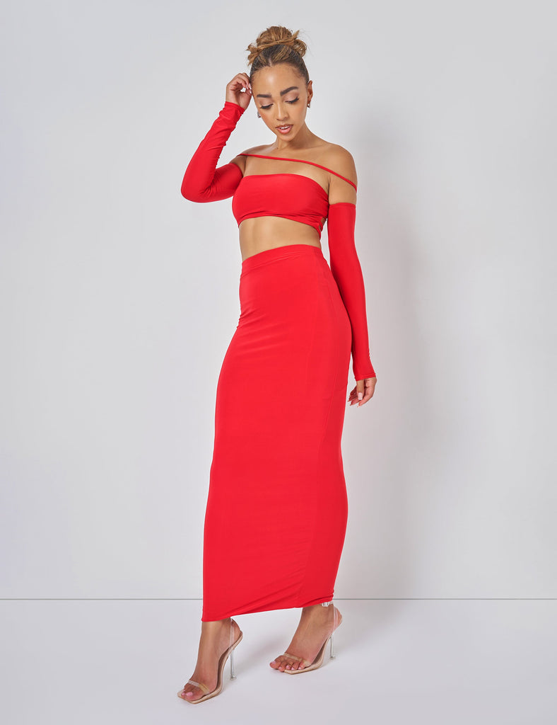 Public Desire Cut Out Maxi Skirt Co-ord in Red