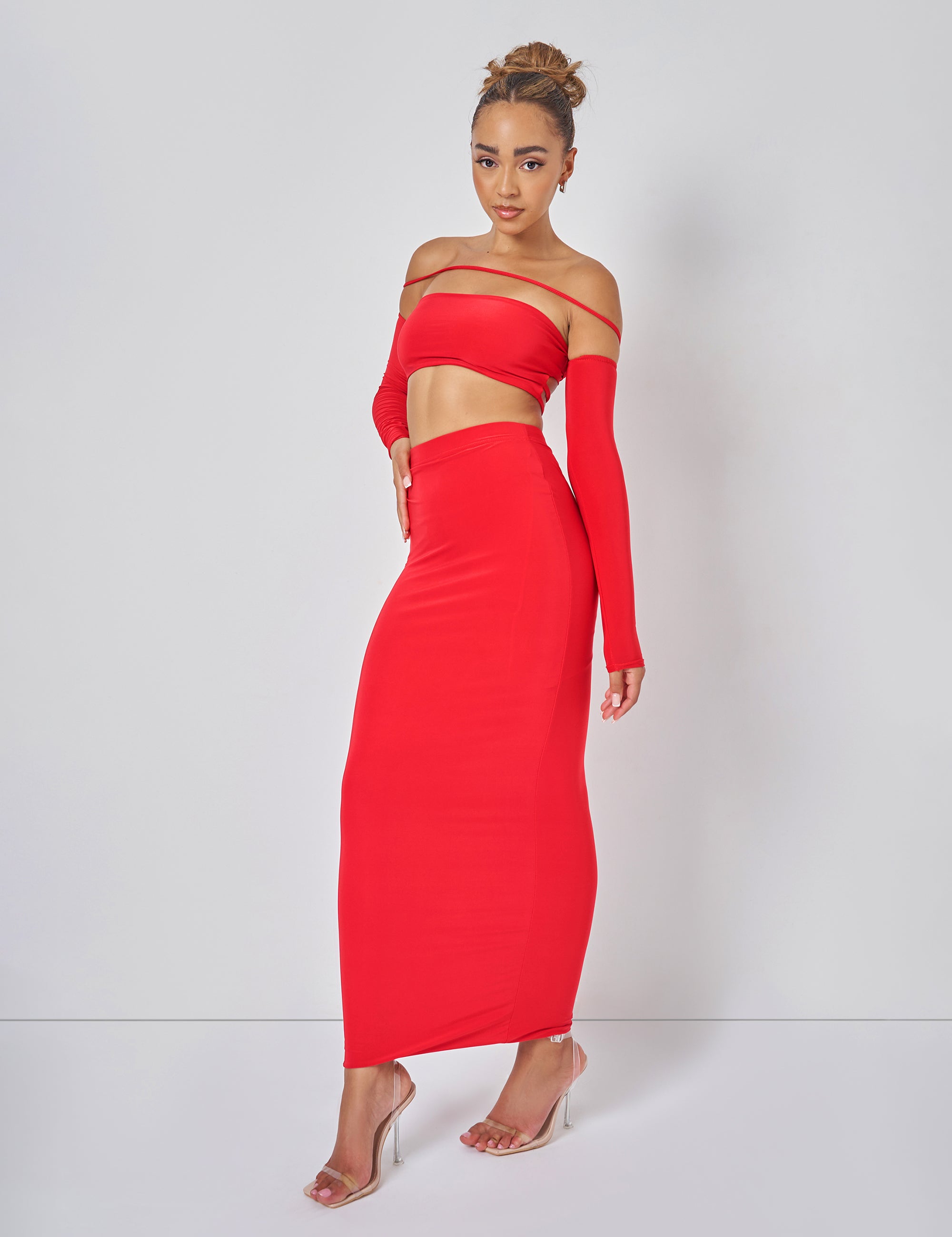 Red two shops piece skirt