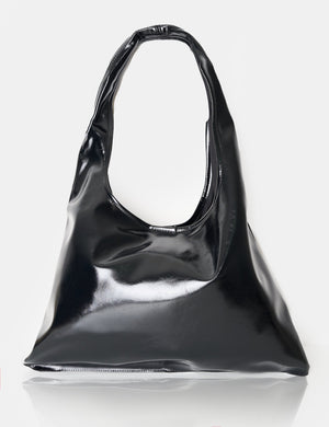 The Shadow Black Patent Slouchy Hobo Tote Bag