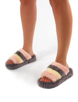 Sleepy Grey Fluffy Sliders Faux Fur Slippers