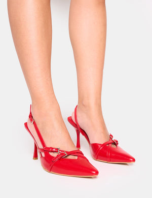 Smooch Red Buckle Detail Slingback Mid Heel Court Shoe