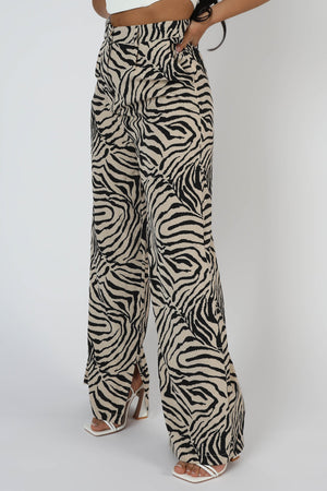 Zebra Print Tailored Trousers Stone