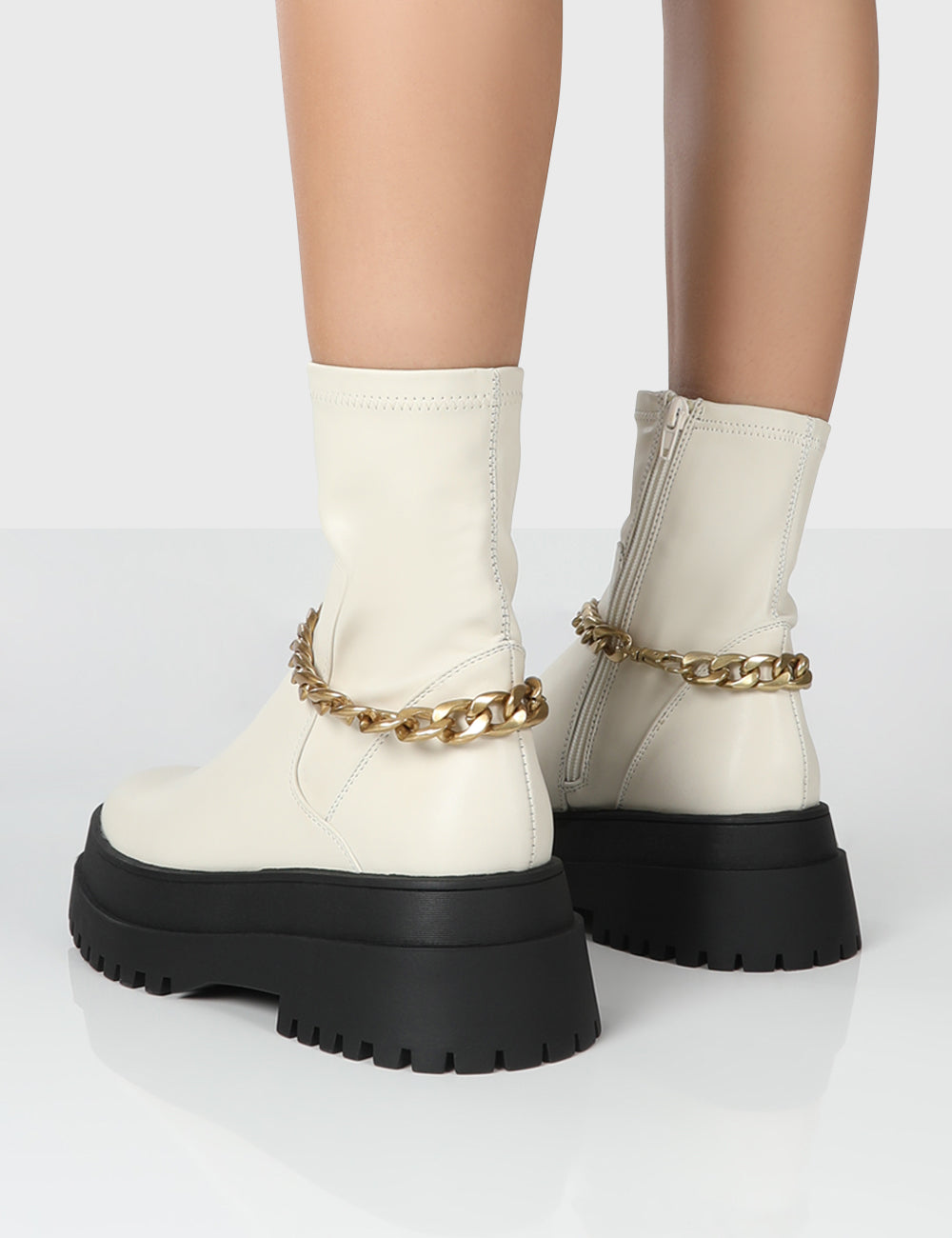 Knee High Tessa Gold Boots Tessa Cream Chunky Chain Detail Ankle Boots