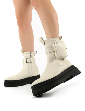 Thought Bone Pu Wide Fit Pocket Chunky Sole Ankle Boot