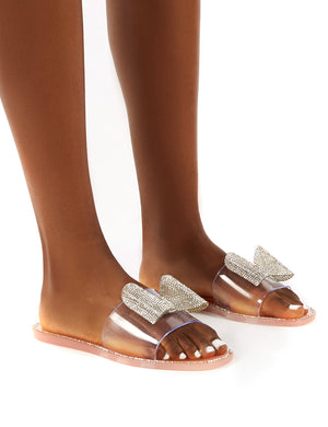Bobbie Blush Clear Perspex Diamante Detail Bow Flat Sandals