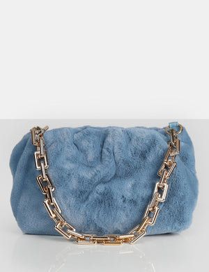 THE BRACKEN BLUE FAUX FUR CHAIN HANDBAG