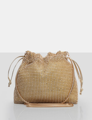 The Claudette Gold Diamante Draw String Crossbody Bag