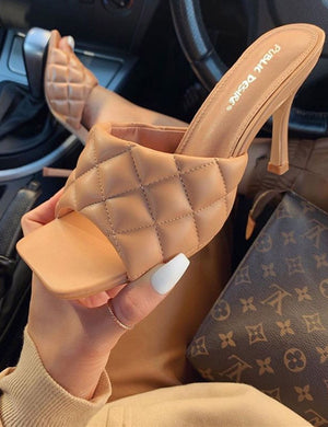 Bossy Nude PU Quilted Heeled Mules