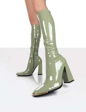 Caryn Green Patent Knee High Heeled Boots