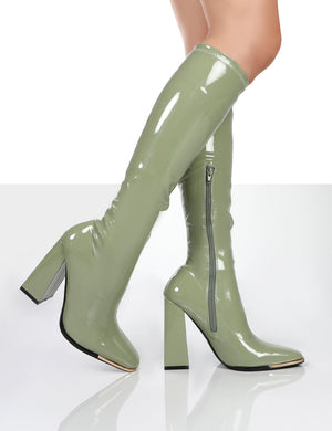 Caryn Green Patent Knee High Heeled Boots