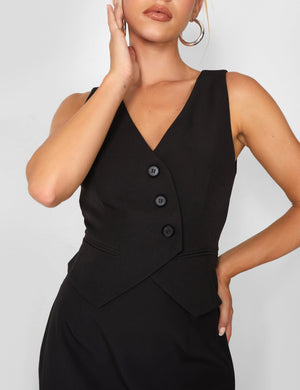 Kaiia Sleeveless Waistcoat Mini Dress in Black