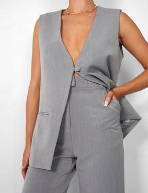 Kaiia Tailored Button Detail Longline Top Co-ord in Grey