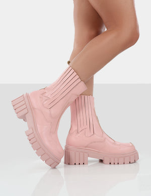 Consequence Pink Drench Stitched Detail Chunky Sole Ankle Boots