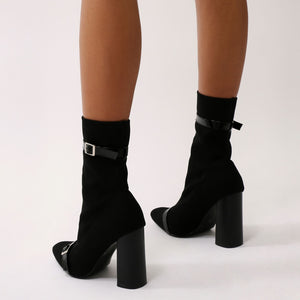 Daniella Buckle Sock Boots in Black
