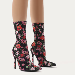 Direct Pointy Sock Boots in Floral Stretch