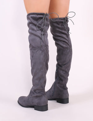 Joy Over the Knee Boots in Grey Faux Suede