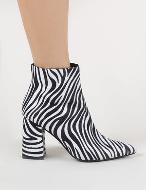 Hollie Pointed Toe Ankle Boots in Zebra Print