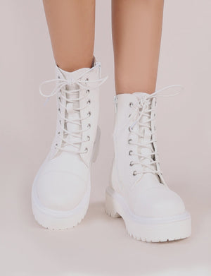 Cravin Lace Up Hiker Ankle Boots in White