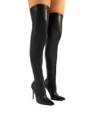 Invasion Black PU Stiletto Heeled Over the Knee Boots