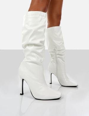 Iris White Pointed Toe Stiletto Heel Knee High Boots