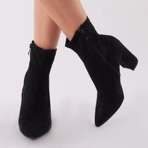Perri Sock Fit Ankle Boots in Black Faux Suede