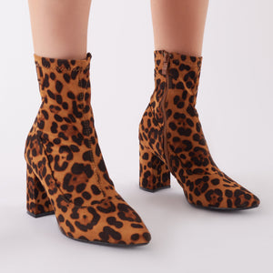 Perri Sock Fit Ankle Boots in Leopard Print