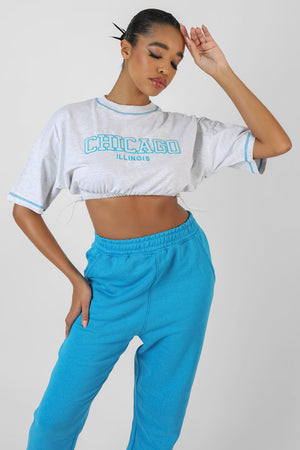 Chicago Elasticated Hem Cropped T-Shirt Oatmeal Marl