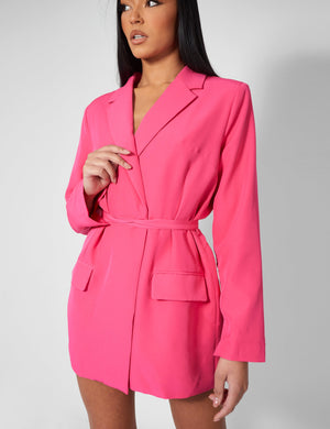 Wrap Belt Blazer Dress Pink