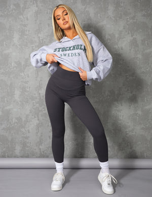 OVERSIZED STOCKHOLM SLOGAN RUGBY SWEATSHIRT GREY MARL