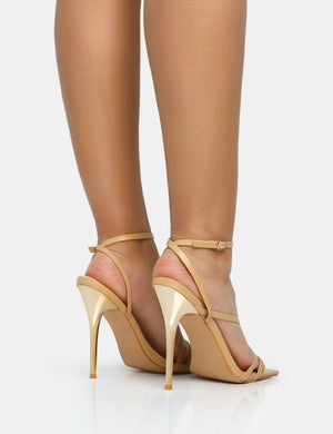 Fillipa Nude Pu Strappy Square Toe Metal Stiletto Heels