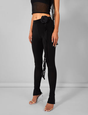 Rose Detail Slinky Trouser Black